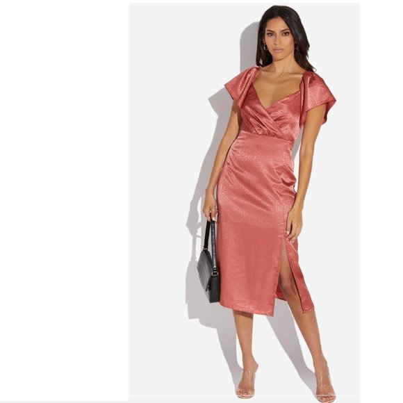 Cape Sleeve Midi Dress Faded Rose Pink Small Size - Picture 3 of 3